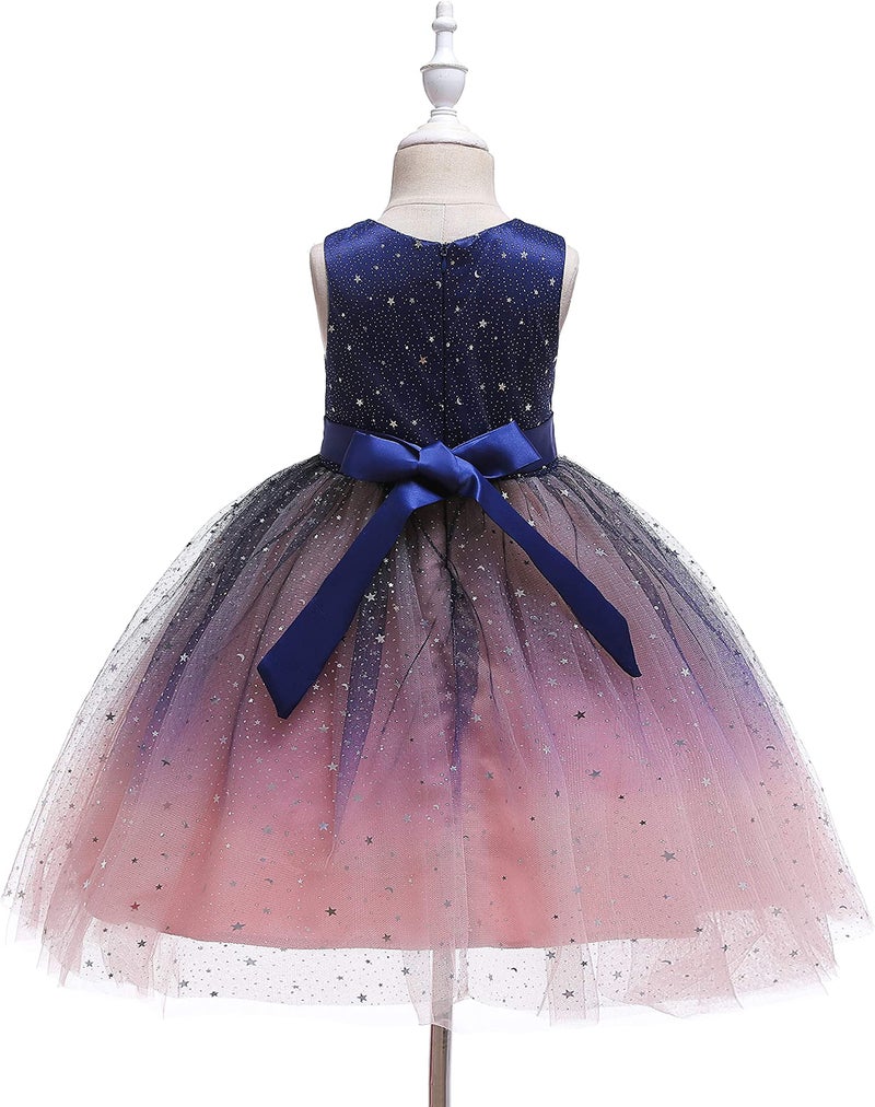 Glamulice Blush Pink Princess Sparkle Ombre Tulle Tutu Dress Flower Girls Lace Bridesmaid Dresses for Wedding Pageant Holiday Birthday Party Prom Ball Gown Formal Kids Dance Evening Navy Blue Gown 6 - Image 4